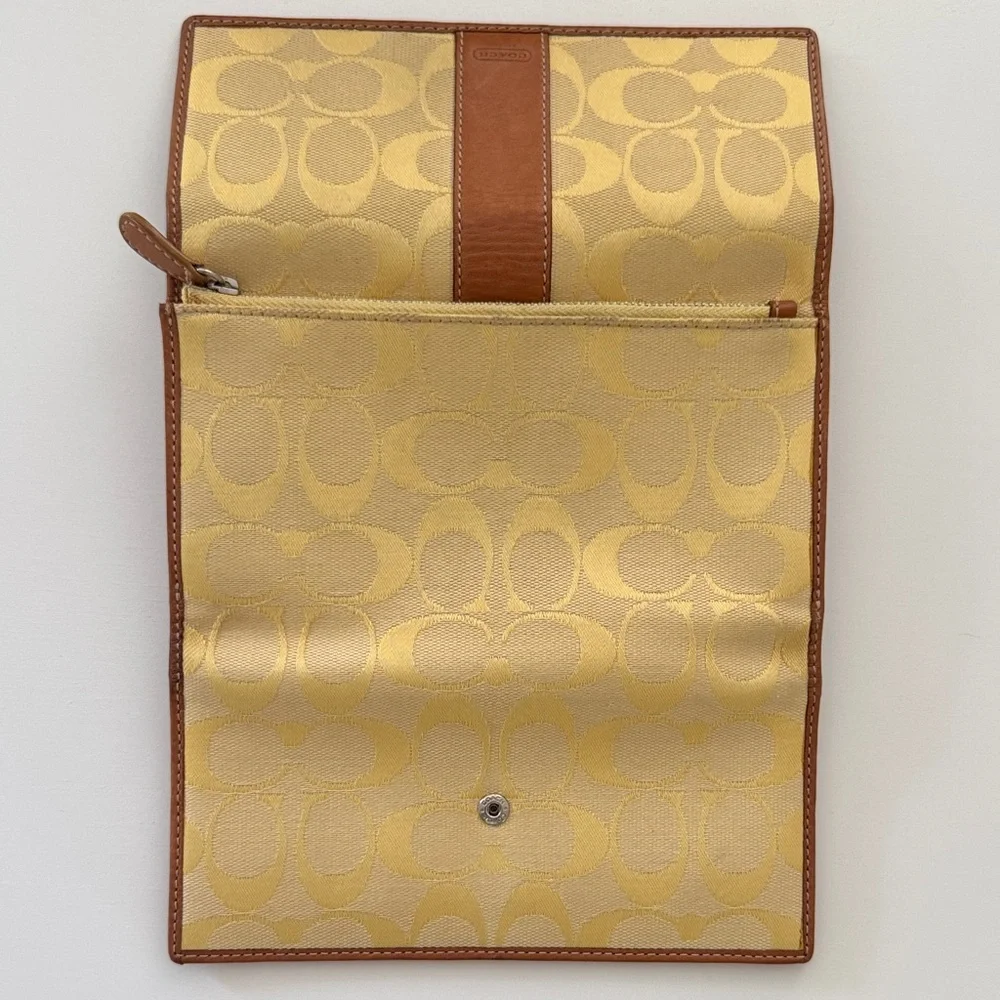 Coach Pale Yellow/Gold and Brown Logo Fabric & Leather Women's Wallet - Picture 7 of 16